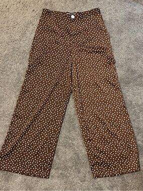 Urban Outfitters Brown and White Polka Dot Wide Leg Cropped Pants